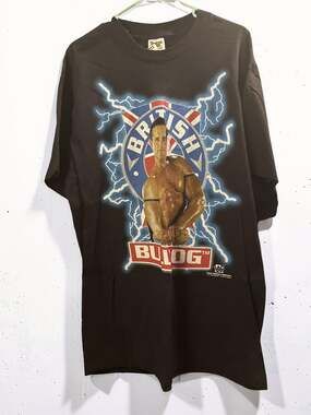 Vintage 1997 WWF British Bulldog Lightning Portrait T-Shirt